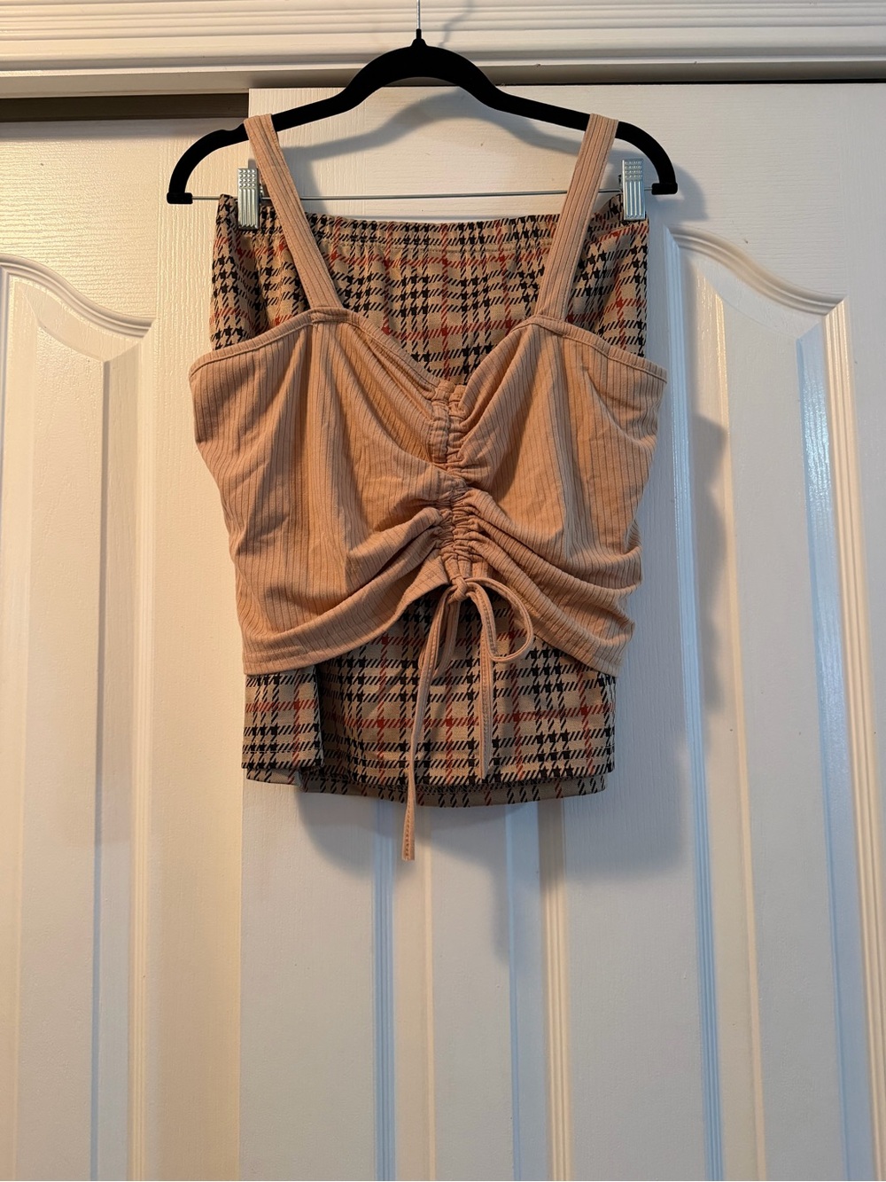 3pc Ribbed Button-Front Crop Top in Beige - Picture 2 of 3